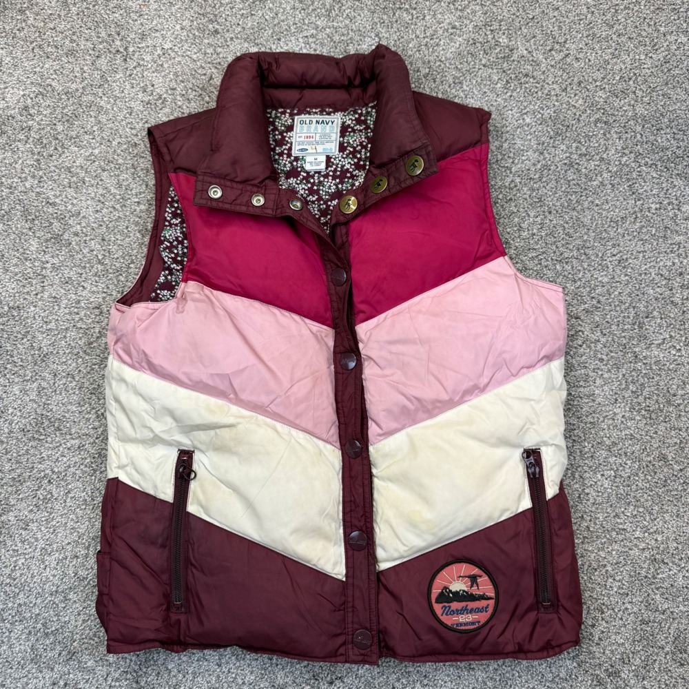 Old Navy VTG Y2K Retro Down Filled Colorblock Puffer Vest‎ Womens Medium Vermont